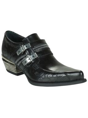 New Rock M-WST002-S1 Dallas Leather Ankle Boots Size 47 Black Silver Zip Buckle‎